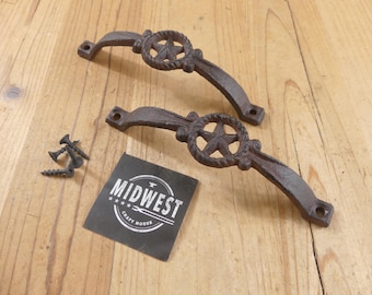 2 Cast Iron Handles, Drawer Pulls, 6" Long, Handles, Supply, Midwest Craft House Design, Cabinet Pulls, Gate Handle, Texas Star, Western