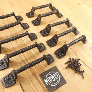 10 Cast Iron Handles, Door Pulls, 5 1/2&quot; Long, Handles, Supply, Cabinet Pulls, Gate, Black, Charcuterie Board - By Midwest Craft House