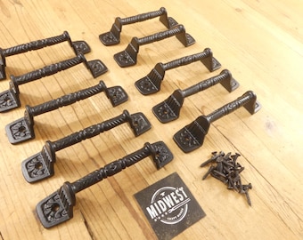 10 Cast Iron Handles, Door Pulls, 5 1/2" Long, Handles, Supply, Cabinet Pulls, Gate, Black, Charcuterie Board - By Midwest Craft House