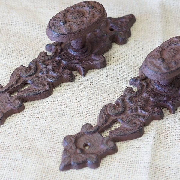 2 Large Cast Iron Door Handles, Barn Door, Pulls, Handle, Rustic Farmhouse, Gate, Shed, Brown, Decorative, Vintage Looking, Antique Style