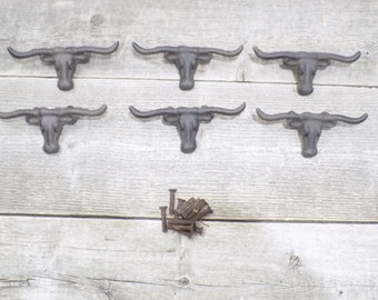 Rusty cast iron Texas LONGHORN & Star DISC Plaque wall decor 