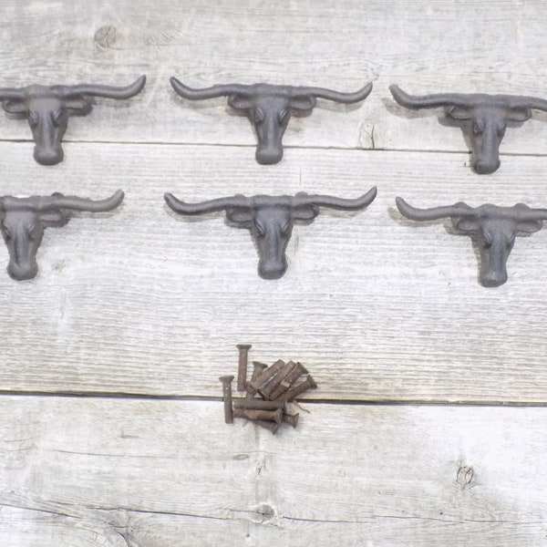 6 Cast Iron Texas Longhorn Drawer Pulls Cast Iron Western Drawer Pull Lot of  6
