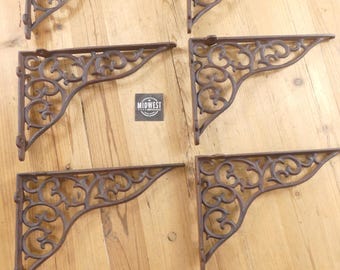 6 LARGE Cast Iron Shelf Brackets Corbels Rustic Vine - By Midwest Craft House