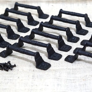 16 Cast Iron Handles, Door Pulls, 5 1/2" Long, Handles, Supply, Cabinet Pulls, Gate Handle, Matte Black, Charcuterie Board Handles