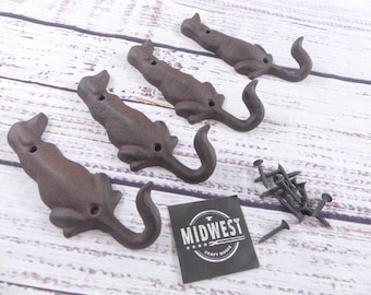 4 Cast Iron Dog Tail Coat Hooks, Hangers, Entryway Hooks, Pet Leash Hooks, Dog Decor, Lab, Chocolate Lab - By Midwest Craft House