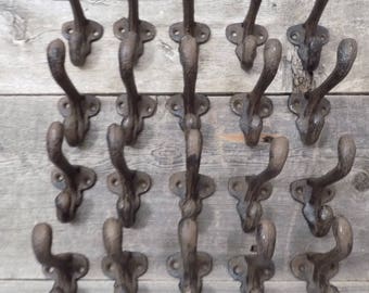 20 Rustic Cast Iron School Style Coat Hooks 3 1/2"  Hat Hook Rack Hall Tree Restoration Vintage Antique Old Look Towel Closet Restore