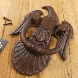 Large Cast Iron Eagle Door Knocker, Rustic, Victorian, Man Cave, Patriotic Decor - By Midwest Craft House