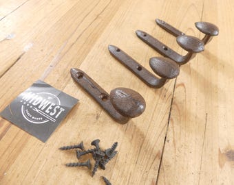 4 Railroad Spike Wall Hook, Cast Iron Railroad Spike Coat Hook, Railway Spike Wall Hook, Rustic, Wall Mount - By Midwest Craft House