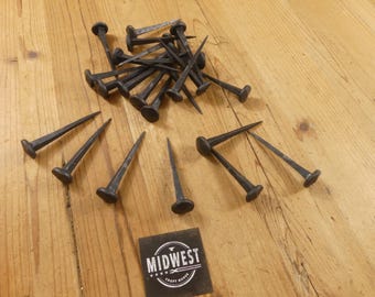 25 IRON CLAVOS NAILS, Coat Hooks, Hook, Forged Decorative Craft Tack 3/4" Wide 3" Nail Medieval Art - By Midwest Craft House