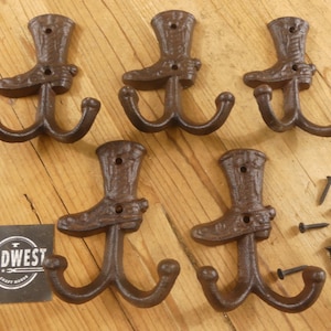 Cast Iron Cowboy Boot Hooks - Western Decor - Set of 5 - By Midwest Craft House