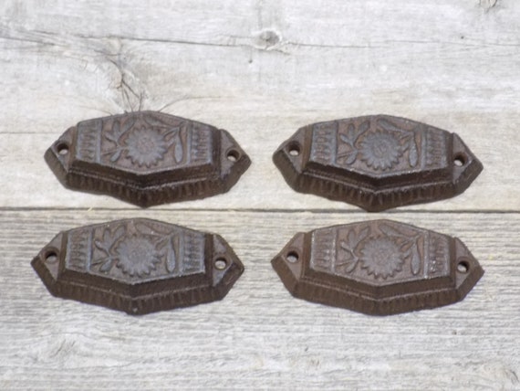 5 CAST IRON BROWN 3/" ORNATE PULLS DRAWER CABINET BIN HANDLES RUSTIC VINTAGE