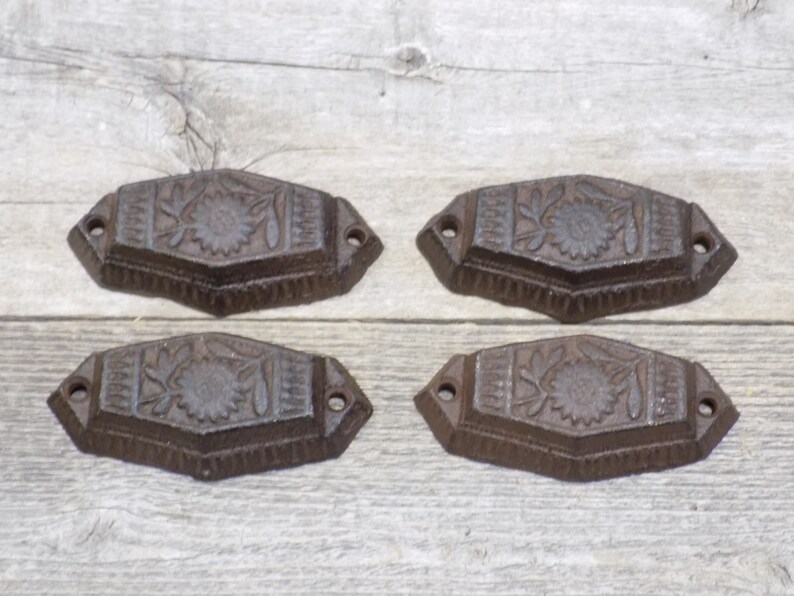 4 Cast Iron Brown Ornate Pulls Drawer Cabinet Bin Handles Etsy
