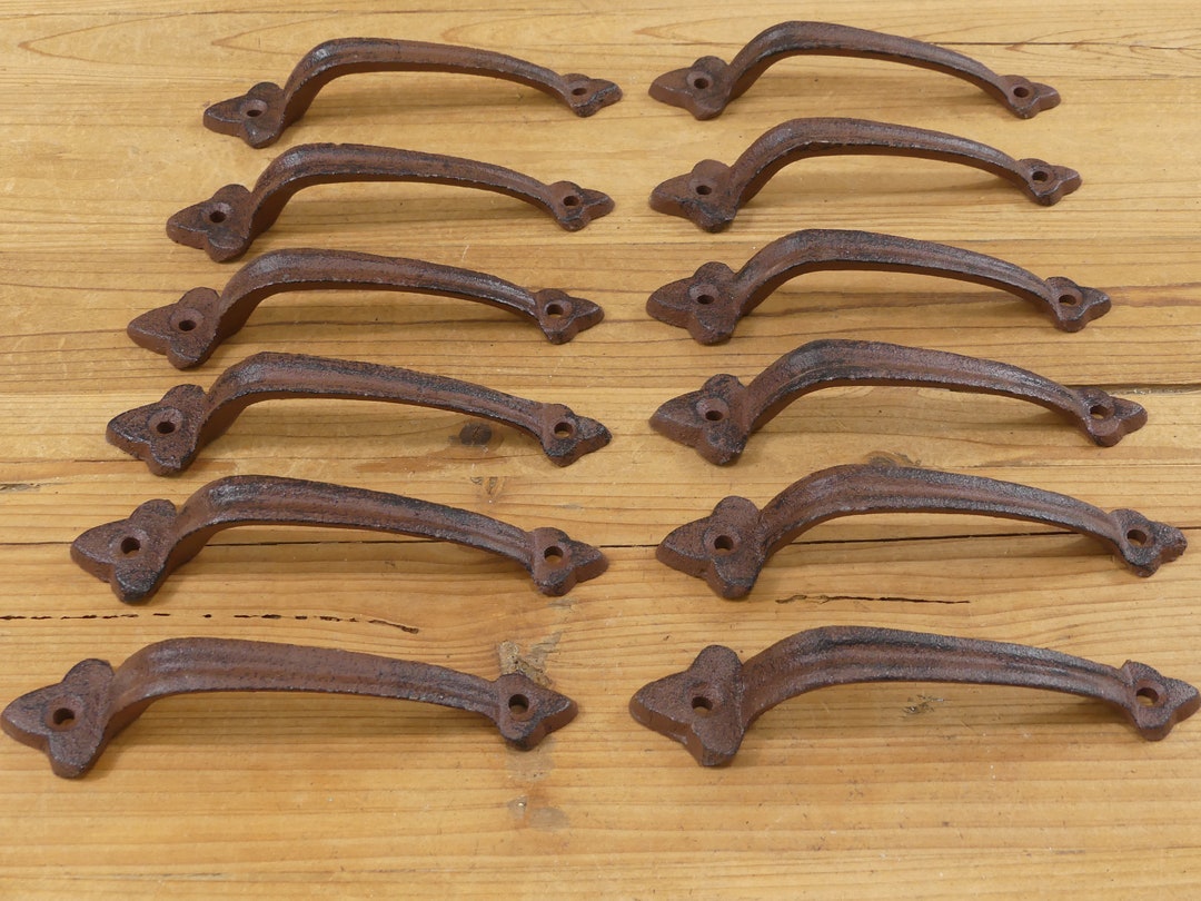 12 Cast Iron Handles, 6 Long, Gate Pulls, Grasp, Rustic Farmhouse