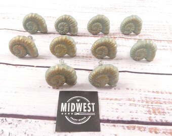10 Shell Pulls Snail Handles Cabinet Drawer Nautical Ocean Sea Cabin Bath Bathroom Kitchen Home Cast Iron Knobs - By Midwest Craft House