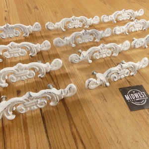 12 Cast Iron Drawer Pulls, Distressed White, Handles, Dresser Pull, Kitchen Cabinet Handles, Hardware - By Midwest Craft House