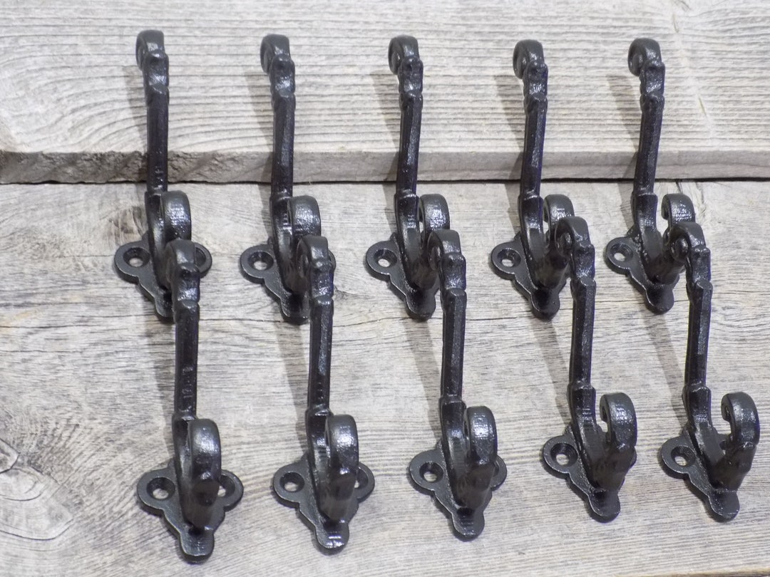10 BLACK Iron Coat Hooks Antique Vintage Look Hook Hall Tree