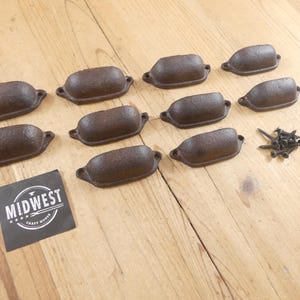 Set Of 10 Cast Iron Drawer Pulls, Dark Brown Color, 3", Knobs, Cabinet Handles, Rustic, Farmhouse