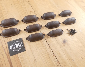 Set Of 10 Cast Iron Drawer Pulls, Dark Brown Color, 3", Knobs, Cabinet Handles, Rustic, Farmhouse
