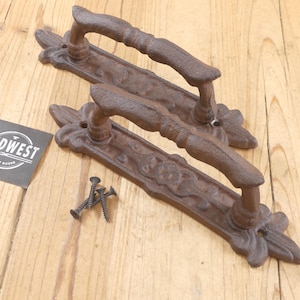 2 Barn Door Handles, Cast Iron, Pulls, Grasp, Gate Handles, 8 5/8" Long, Large Handles, Dark Rustic Brown Color - By Midwest Craft House