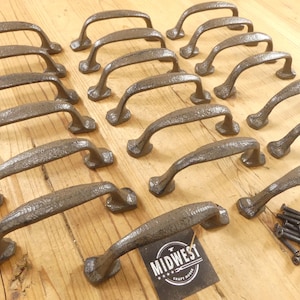 20 Cast Iron Handle Rustic Drawer Pull 5 1/4&quot; Long With Screws Pulls Handles Cabinet Kitchen Cupboard Bathroom - By Midwest Craft House