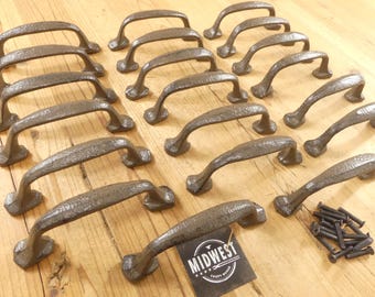 thumbnail interactive-video image 1 of 10 Hand Forged Iron Cabinet Pulls – 4 1/8" Long, Black, Bin/Door/Gate Hardware 1 of 5