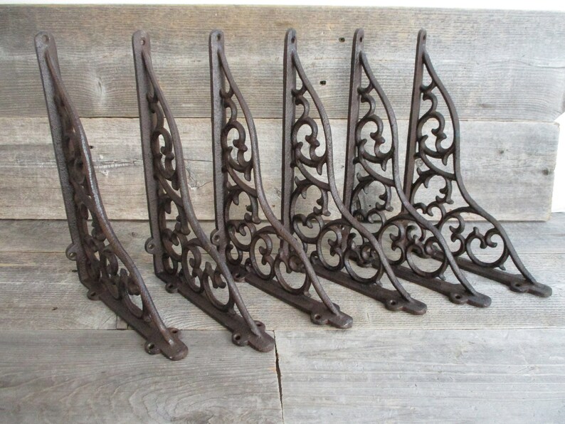 6 LARGE Cast Iron Shelf Brackets Corbels Rustic Vine Etsy