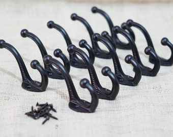 10 Cast Iron Black School Style Coat Hooks Hat Hook Rack Hall Tree Closet Home Decor Mud Room Tack Restore Wall