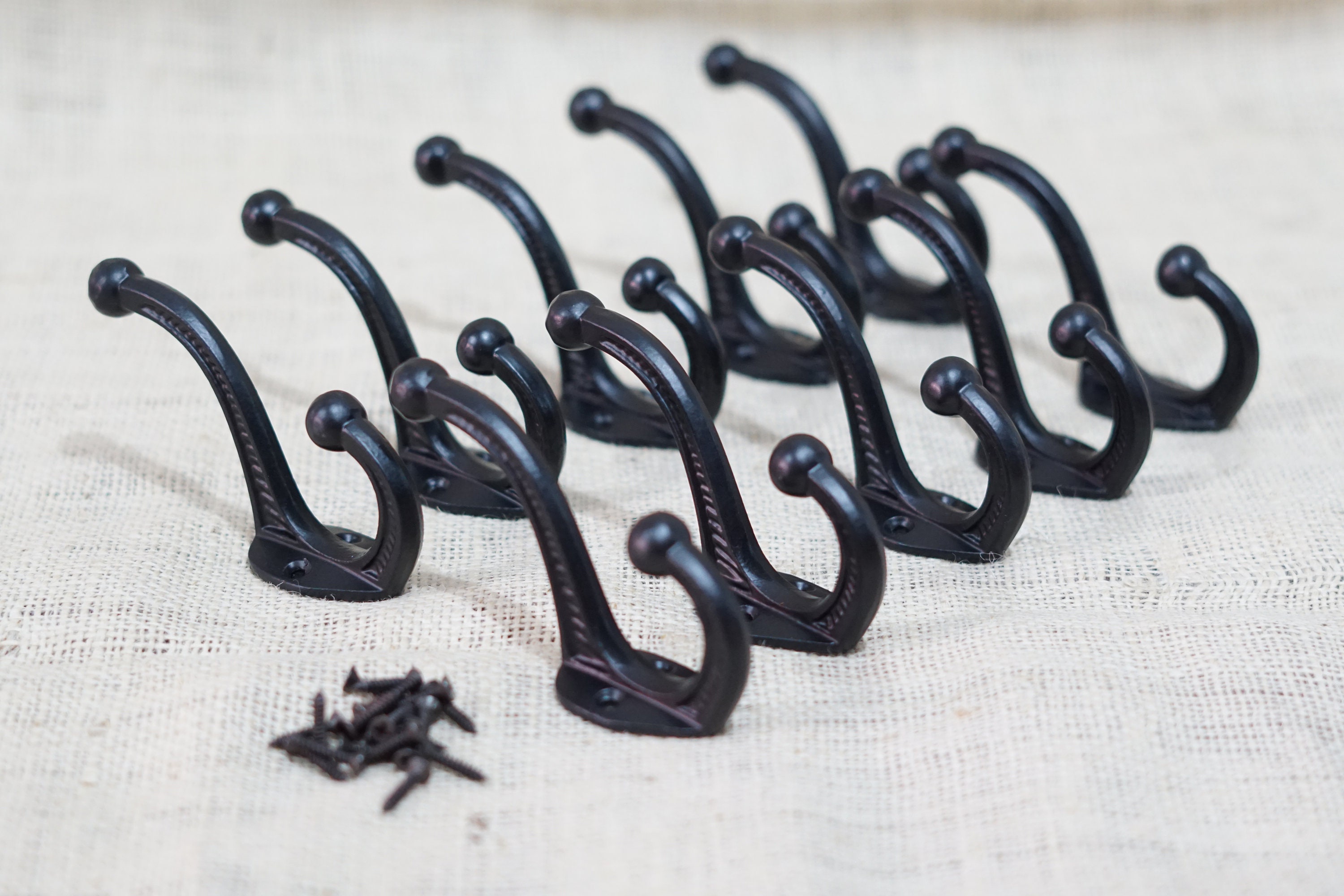 10 Cast Iron Black School Style Coat Hooks Hat Hook Rack Hall Tree Closet  Home Decor Mud Room Tack Restore Wall 