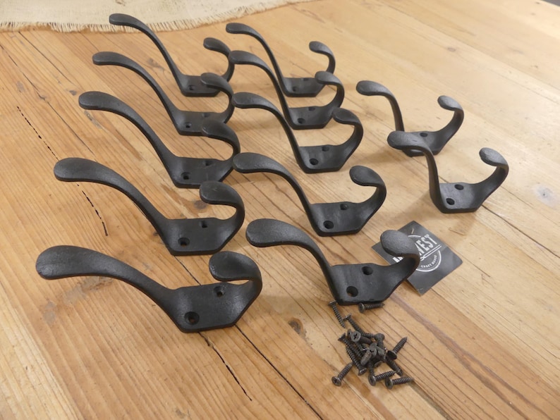 12 ganchos de hierro fundido negros de estilo escolar, gancho para sombreros, perchero, estilo primitivo, para vestíbulo - de Midwest Craft House imagen 2