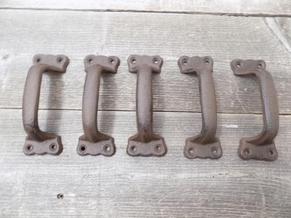 5 Cast Iron Handles Rustic Gate Door Pulls Hardware Cabinet Etsy