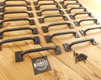 20 Cast Iron Handles, Matte Black Color, Drawer Pulls, 6" Long, Cabinet Hardware, Window - By Midwest Craft House