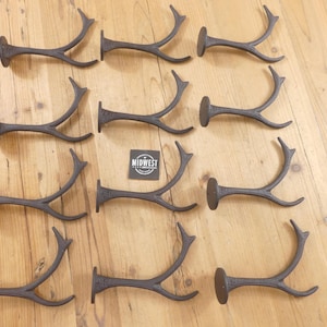 12 Cast Iron Antler Hooks, Deer, Elk, Coat Hooks, Hall Tree - By Midwest Craft House