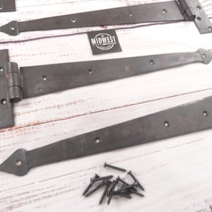 4 LARGE HINGES, Strap Hinge, T Hinge, 15 1/2&quot; Long, Gate, Barn, Rustic, Tee, Hardware, Large By Midwest Craft House