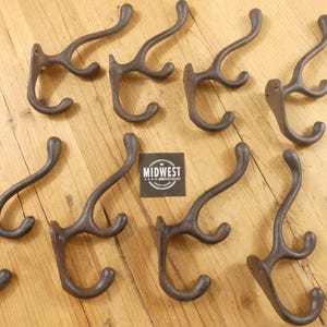 8 Cast Iron Hooks / Coat Hooks / Solid Cast Iron / Rustic Brown / Farmhouse Coat Hooks / Coat hanger / Coat Rack - By Midwest Craft House
