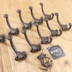 10 Cast Iron Rustic School Style Coat Hooks Hat Hook Rack Hall Tree Double Church Restoration U-Shape U Shape Cup - By Midwest Craft House