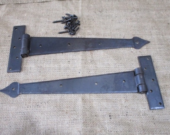 2 PRIMITIVE FORGED Door Hinge Hinges Cabinet Iron 12" Doors Decorative Gate