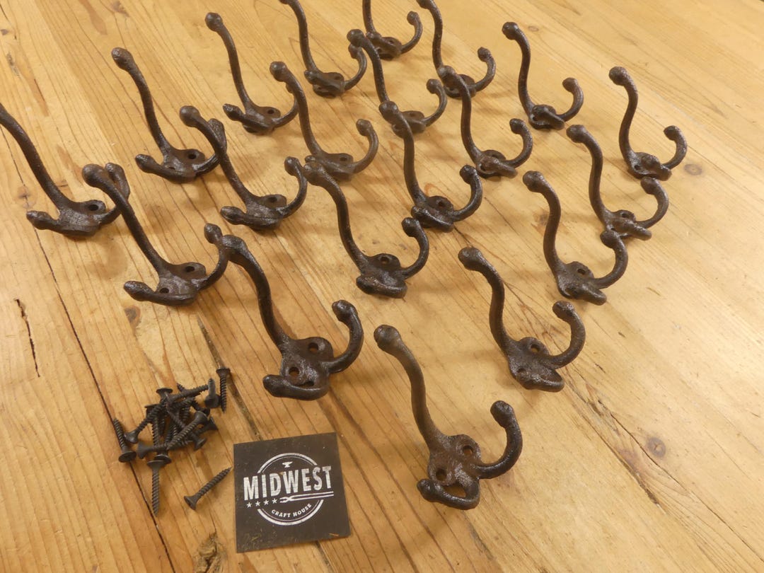 20 Cast Iron Double Hooks – Rustic Wall Coat Hooks – Farmhouse Hardware ...