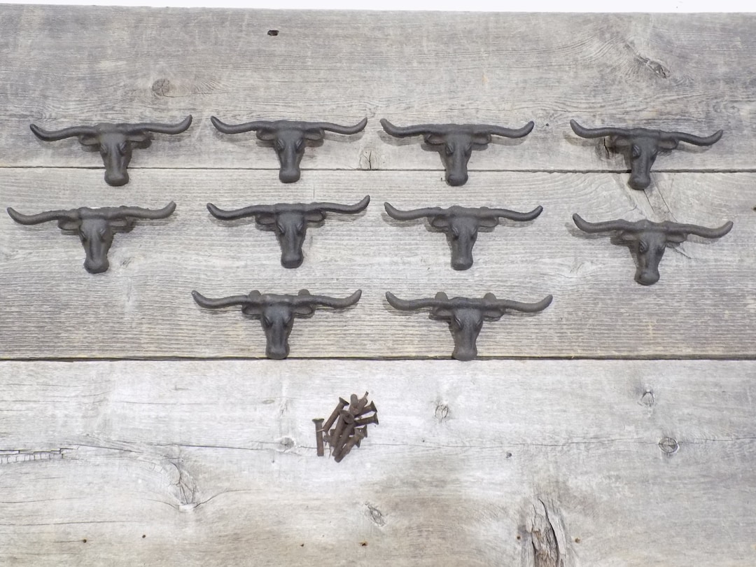 10 Cast Iron Texas Longhorn Drawer Pulls Cast Iron Western Etsy