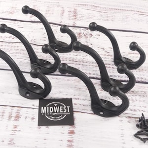 6 Cast Iron Black School Style Coat Hooks Hat Hook Rack Hall Tree Primitive Closet Home Decor Mud Room Tack - By Midwest Craft House