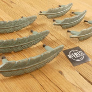 6 Cast Iron Feather Drawer Pulls W/ Screws Dresser Handles Western Door Bathroom Kitchen Hardware Southern - By Midwest Craft House