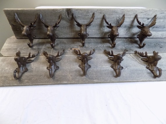 6 Cast Iron Antler Hooks Deer Elk Coat Hat Hall Tree Entry Way Rack Tack Hook
