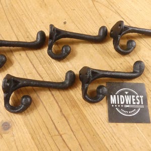 5 Black Cast Iron Coat Hooks, 3 1/4", Entryway Hook, Coat Rack Hooks, School Hooks - By Midwest Craft House