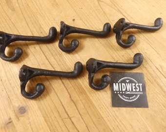 5 Black Cast Iron Coat Hooks, 3 1/4", Entryway Hook, Coat Rack Hooks, School Hooks - By Midwest Craft House