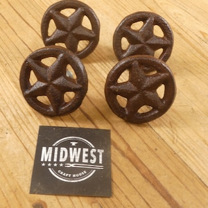 4 Cast Iron Pulls,  Drawer Pulls, 2&quot; Wide, Knobs, Supply, Cabinet Knobs, Texas Star, Western - By Midwest Craft House