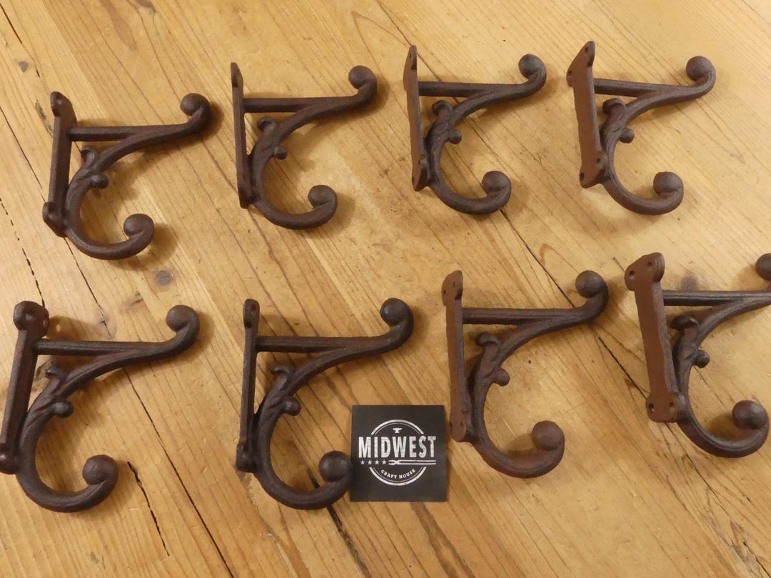 8 Brown Cast Iron Coat Hooks – Rustic Wall Hooks – Farmhouse Entryway ...