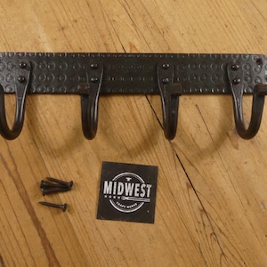 FORGED IRON Coat Rack 10 1/4" Long 4 Hooks, Metal, Wall Hanging, By Midwest Craft House, Wall Mounted