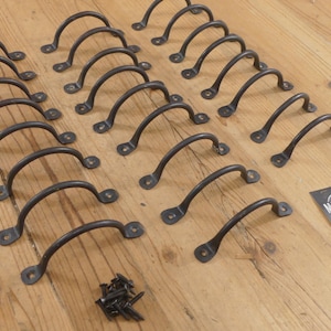 25 FORGED IRON Drawer Bin Pulls 4 1/4" Total Length Cabinet Handles Kitchen Bath - By Midwest Craft House