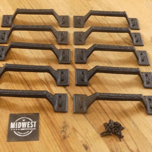 10 Cast Iron Handles, Matte Black Color, Drawer Pulls, Cupboard Handles, Cabinet, Hardware - By Midwest Craft House