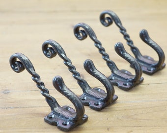 4 Iron Coat Hooks Edwardian Antique Vintage Look Hook Hall Tree Restoration Victorian Farm Sweater Garage Storage Organization Metal Fancy