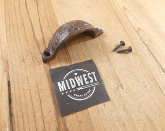 Decorative Cast Iron Cup Handle Drawer Pull, Vintage Style Drawer Handle, Bin Pull,  3 1/2" Long, Dark Rustic Brown, By Midwest Craft House